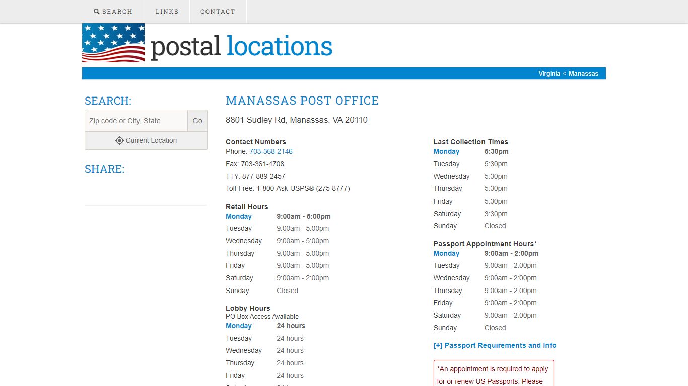 Post Office in Manassas, VA - Hours and Location - Postal Locations